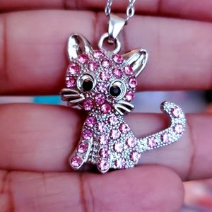 Pink bling cat necklace